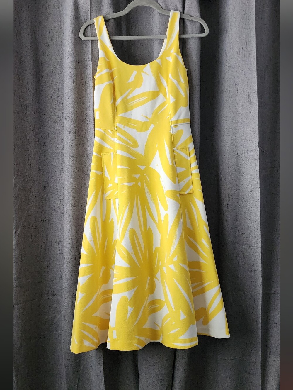 Donna Morgan Yellow White Tropical Leaf Print 2 W/ Pockets Resort Vacation Beach